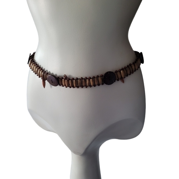 Hand Beaded Tie Belt with Wood Beads Vintage Hippie Boho Lagon Look main image 4